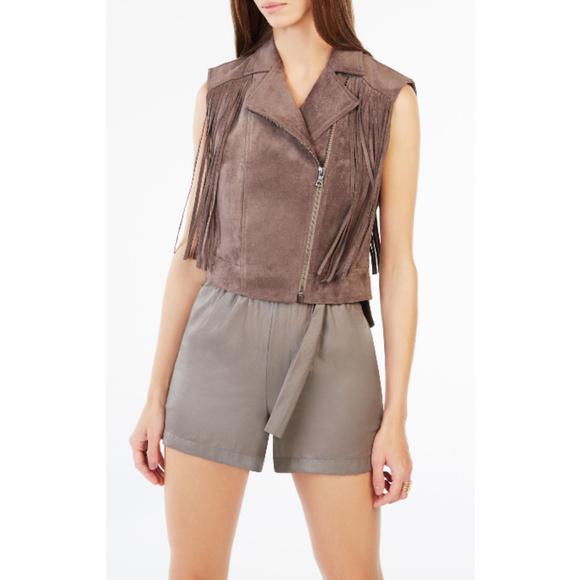 💕BCBGMAXAZRIA💕 Mike Faux Suede Fringe Vest - Picture 2 of 8